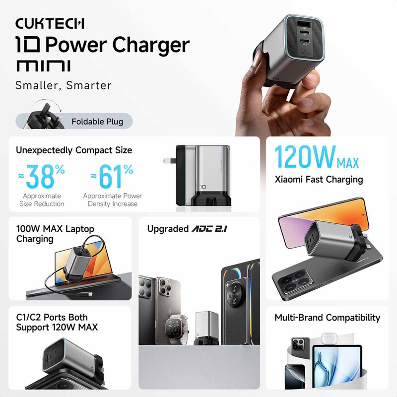 CUKTECH Charger No 10 Pd 120w Mini Gan W Cable CAD1203PUKGR-image 2