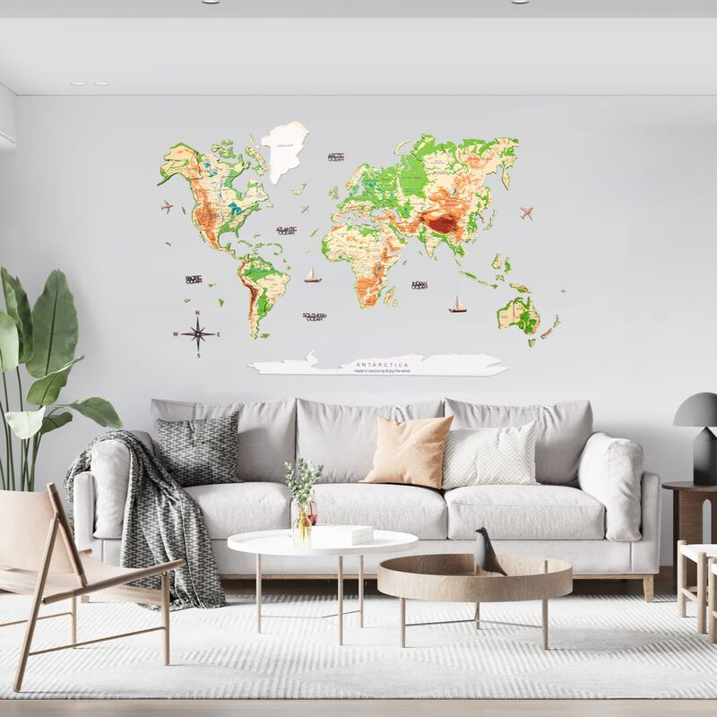2d Wooden World Map Physical Xl ENJOY THE WOOD-image 3
