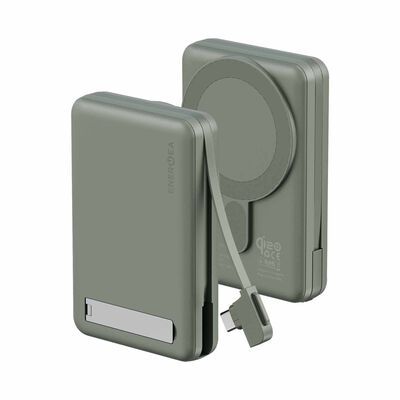 ENERGEA Magpac Pro Plus, 10000mah Magsafe Compatible Qi2 Powerbank With Built-in Cable And Stand - Sage MP-PROPLUS-SAG