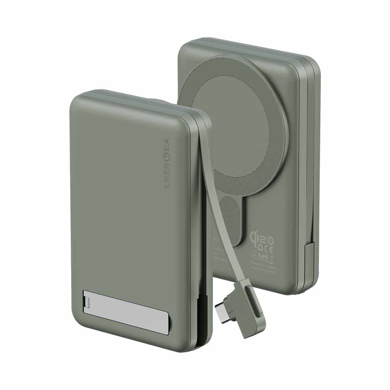 ENERGEA Magpac Pro Plus, 10000mah Magsafe Compatible Qi2 Powerbank With Built-in Cable And Stand - Sage MP-PROPLUS-SAG-image 1