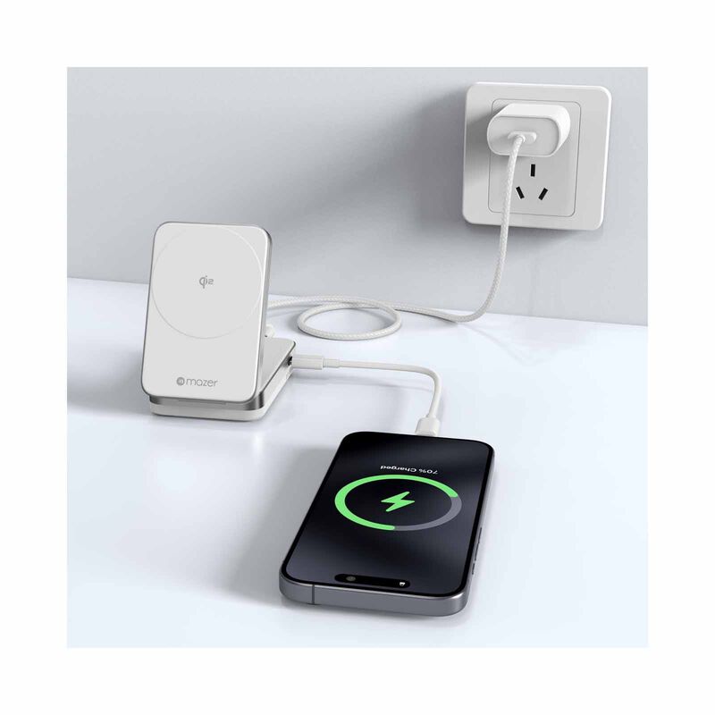 MAZER Qi2 Certified 32w Wireless Foldable 2in1+usb-c Pd12w Output Charger - White M-QI2-MAGFOLD02-WH-image 11
