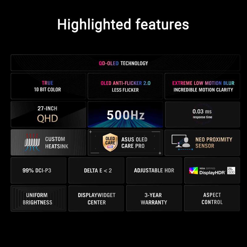 ASUS 26.5in Rog Strix Oled Qhd 500hz Gaming Monitor XG27AQDPG-image 7