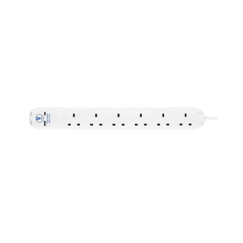 MASTERPLUG Surge Extension Lead 6 Socket, Fast Charge Usb A & C White SRGUAC2262N-image 2