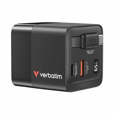 VERBATIM Gan Charger 65w 2 Port Cable Display Us/uk/eu VM32217