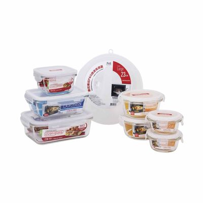 LOCKNLOCK 7p Airtight Glass Food Container + Microwave Cover 1p LLG-445SP8-02