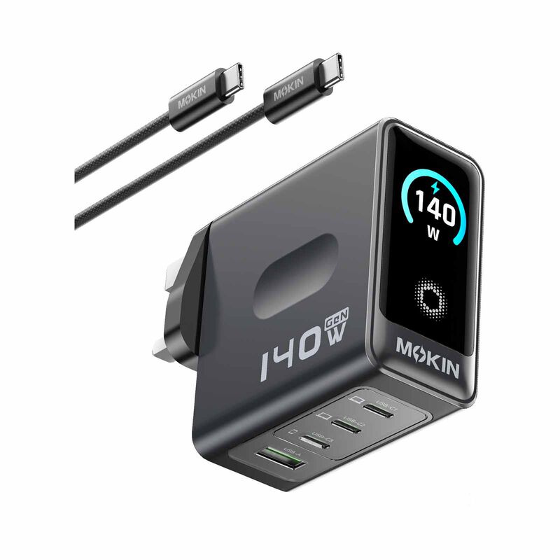 MOKIN Gan Charger With Smart Display 3c1a Pd140w Uk Wall Charger - Grey MK-GP140B-image 1