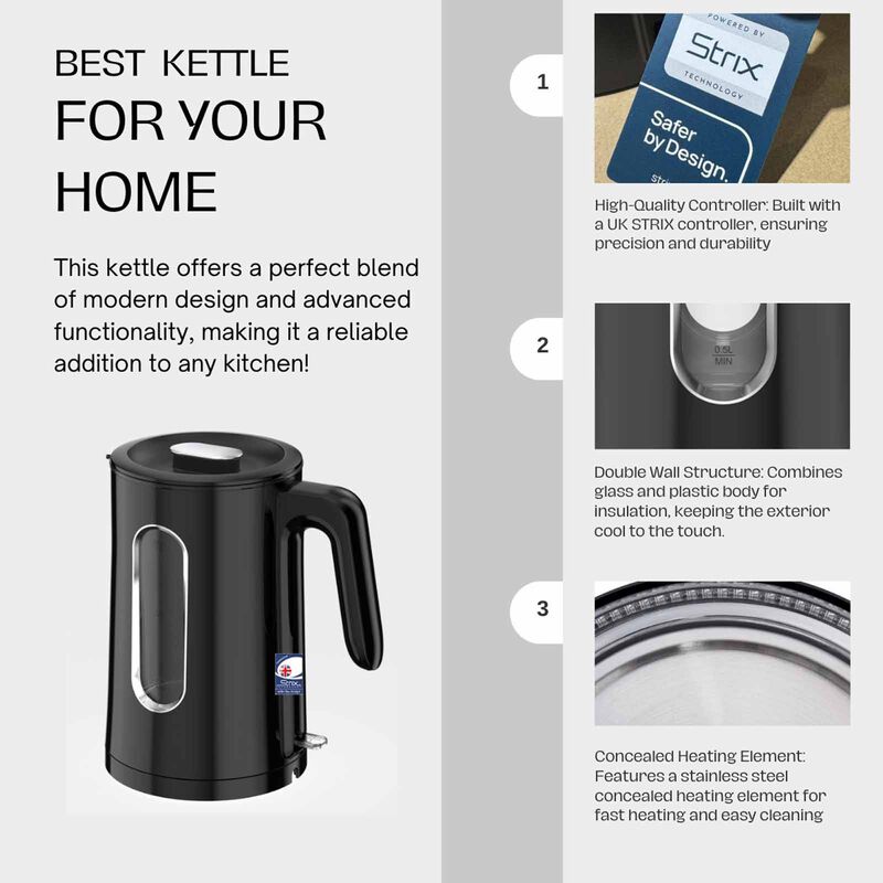 MORRIES Double Wall Glass Electric Kettle (1.5l) MS-CJ608BK-image 2