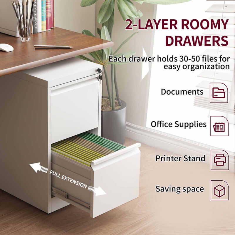 STEELCRAFT Filex 2 Drawer Vertical Filing Cabinet White38 X 50 X 73 H FILEX-image 3