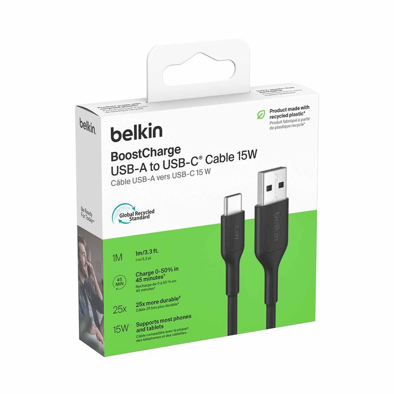 BELKIN Usb-a - Usb-c Cable 2.0, Pcr, 1m, Black CAB021FQ1MBK-image 2
