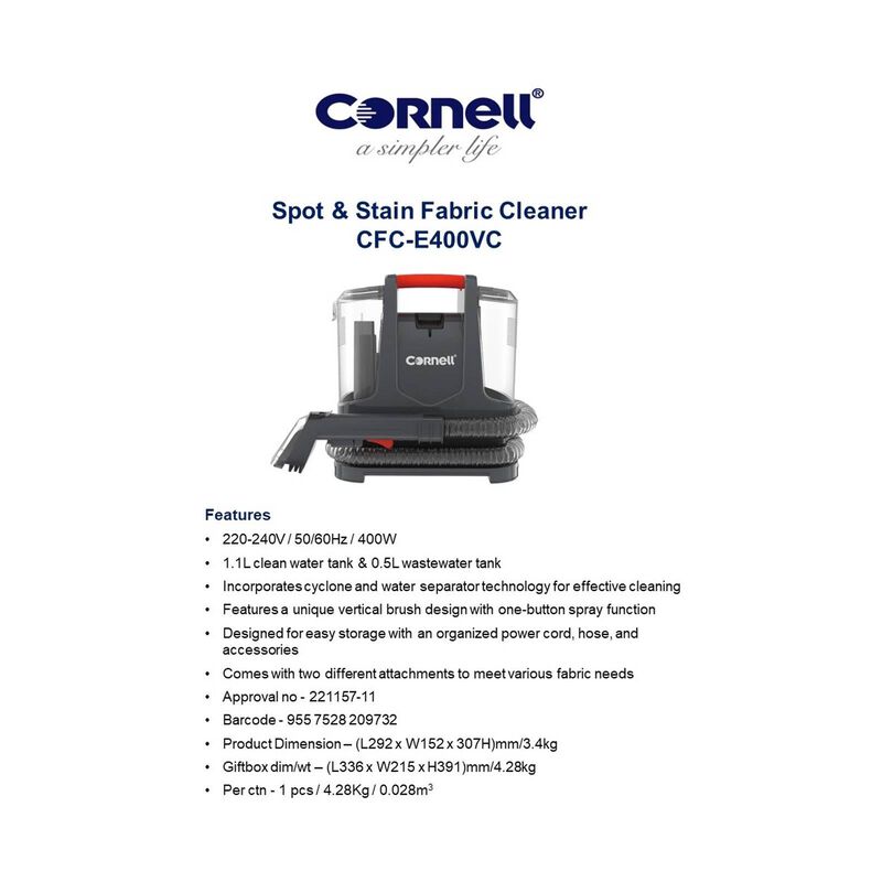 CORNELL Spot & Stain Fabric Cleaner CFCE400VC-image 3