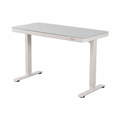 FLEX Elec Height Adjustable Desk Glass Top W Wireless Charger GLASGOW (WHITE)