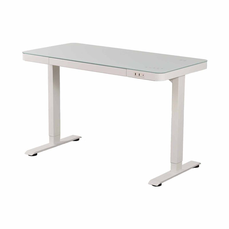 FLEX Elec Height Adjustable Desk Glass Top W Wireless Charger GLASGOW (WHITE)-image null