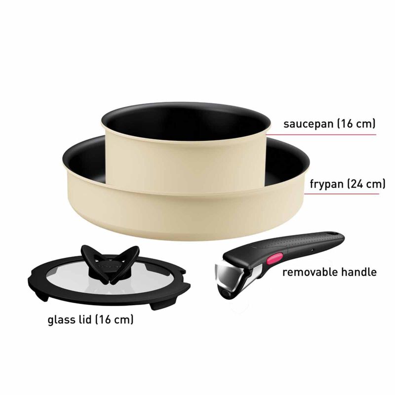 TEFAL Ingenio So Delicious 4pc Ih Cookware Set - Beige L826S4-image 3