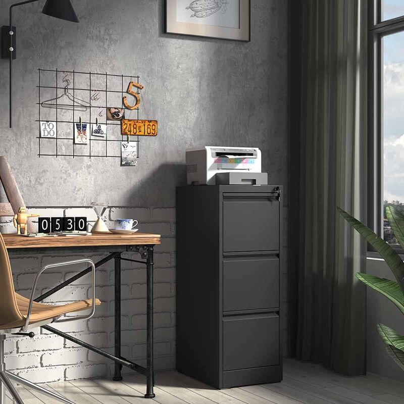 STEELCRAFT Filex 3 Drawer Filing Cabinet Black38 X45x 103 H FILEX-image 4