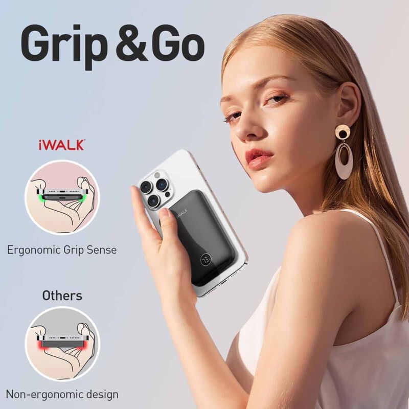 IWALK Powergrip Slim Magnetic Wireless Powerbank 5000mah For Iphone Black MXB008-001A-image 6