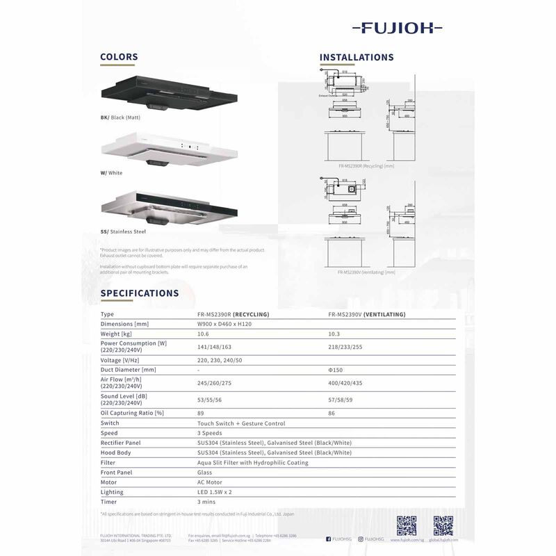 FUJIOH 90cm Slim Hood - Gloss White (exclude Installation) FR-MS2390R W-image 4