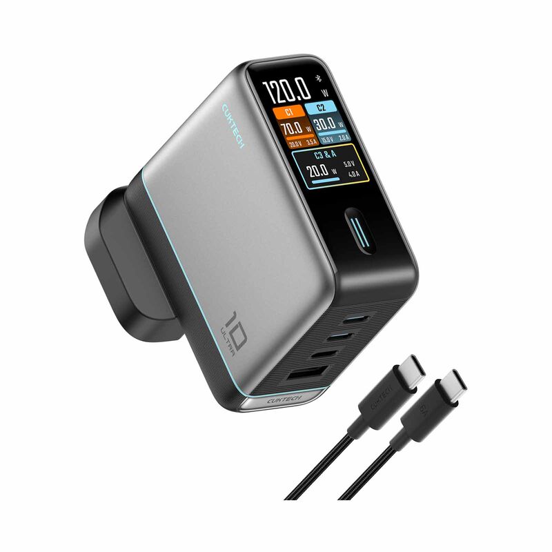 CUKTECH Charger No 10 Ultra Pd 120w Display W Cable - Silver AD1204UK-image 1
