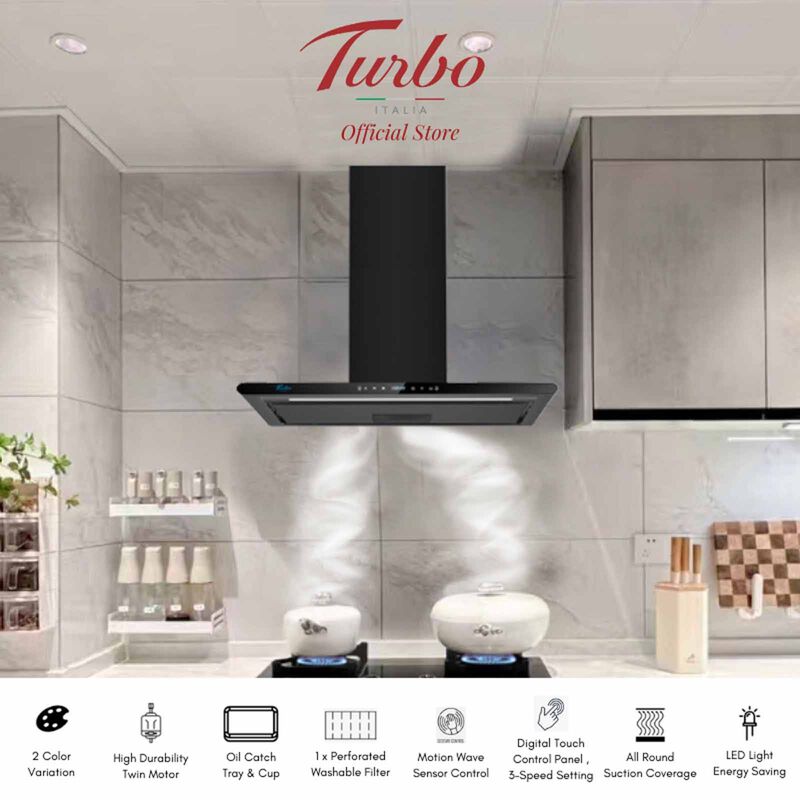 TURBO 90cm T-ultra Slim Chimney Hood (black) T208-BK-image 2