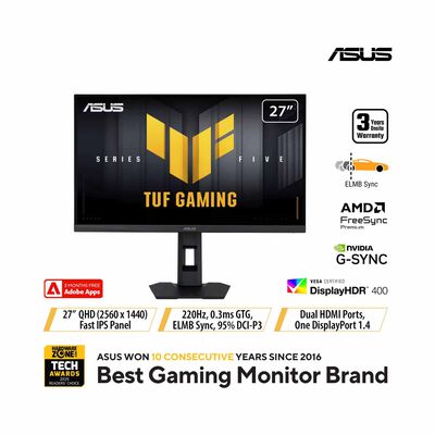 ASUS 27in Tuf Gaming Qhd 220hz Ips Height Adj Gaming Monitor VG27AQL5F