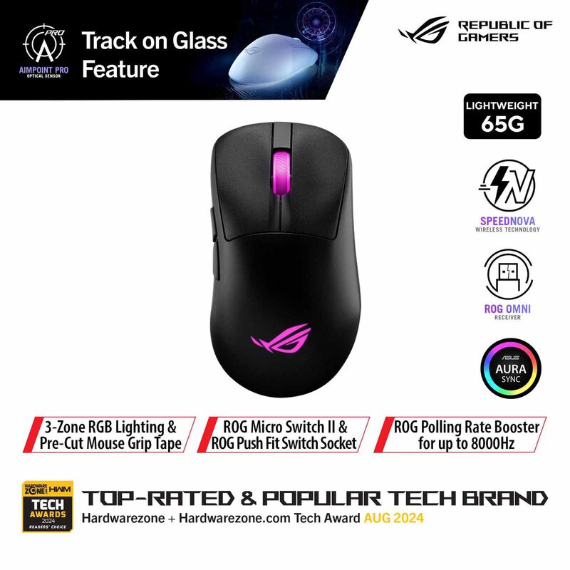 ASUS Rog Keris Ii Origin Wireless Gaming Mouse Black P722 - ROG KERIS II ORIGIN BLK-image 1