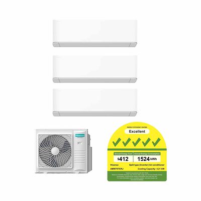 HISENSE Hisense 7kwh Cu System 3 (9000btu X 2, 12000btu X 1) AMW70TERJ +AMS-09TWERUHA00 X 2 /AMS-12TWERUHA00