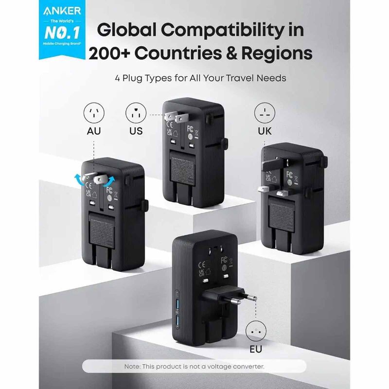 ANKER Nano 5-in-1 Travel Adapter 20w 2c+2a Travel Charger A9215 - Black A9215H11-image 5