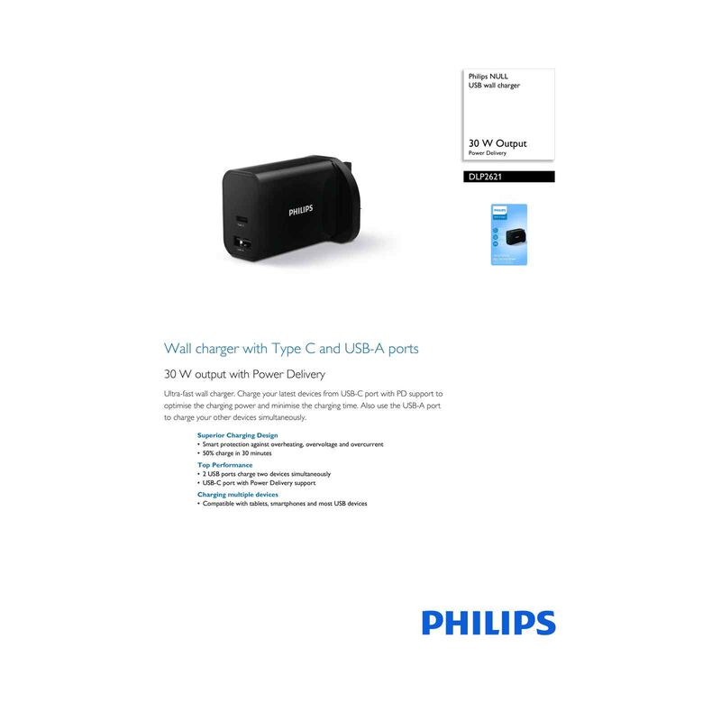 PHILIPS Usb Wall Charge With Type C And Usb-a Ports DLP2621/05-image 3