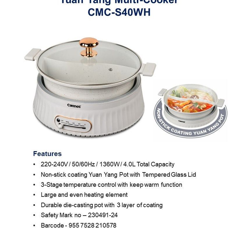 CORNELL Yuan Yang Multi-cooker (4l) CMCS40WH-image 5