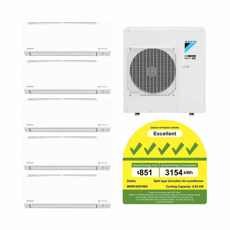 DAIKIN Daikin 10kwh Condenser Ismile Series System 5 (9000btu X 4, 21000btu X 1) MKM100ZVMG+CTKM25ZVMG X4/CTKM60ZVMG-image 1
