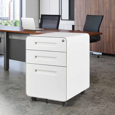 STEELCRAFT Filex 3 Drawer Mobile Pedestal Cabinet Round Corner White40 X 50 X 60 H Cm FILEX