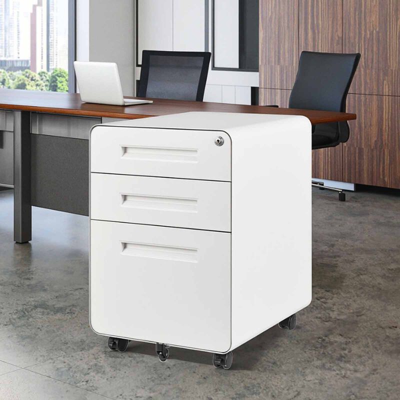 STEELCRAFT Filex 3 Drawer Mobile Pedestal Cabinet Round Corner White40 X 50 X 60 H Cm FILEX-image 1