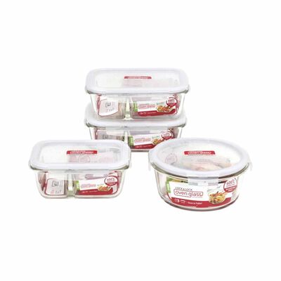 LOCKNLOCK 4p Airtight Glass Food Container With Divider LLG-445CSP4-01