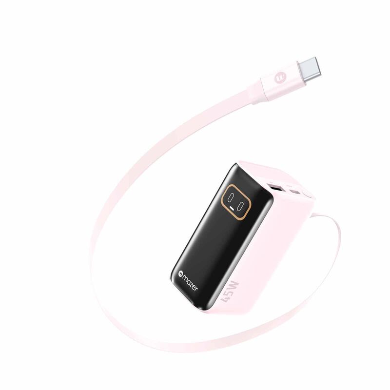 MAZER Powercharge Rlink 10,000mah/pd45w With Built-in Retractable C-cable Powerbank - Pink M-AI-PC45R10-V7-PK-image 1