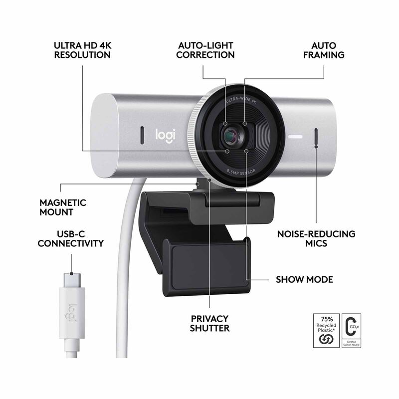 LOGITECH Mx Brio 4k Ultra Hd Webcam Pale Grey 960-001561-image 4