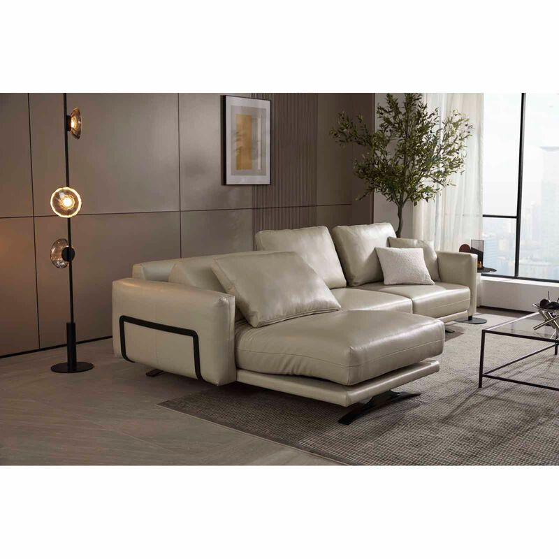 MUZE L Shaped-e Recliner (fl) Lt Pebble Full Leather Sofa ZELMIRA-image 2