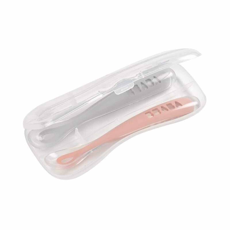 BEABA Silicone Spoon & Case 2 Pack - Light Mist/old Pink (online) 1ST STAGE-image 2