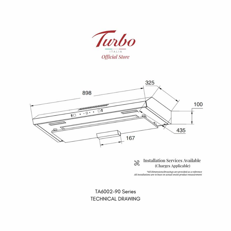 TURBO 90cm Designer Hood + Oil Tray Touch Control (matt Black) (excl. Install) TA-6002-90BK-image 2