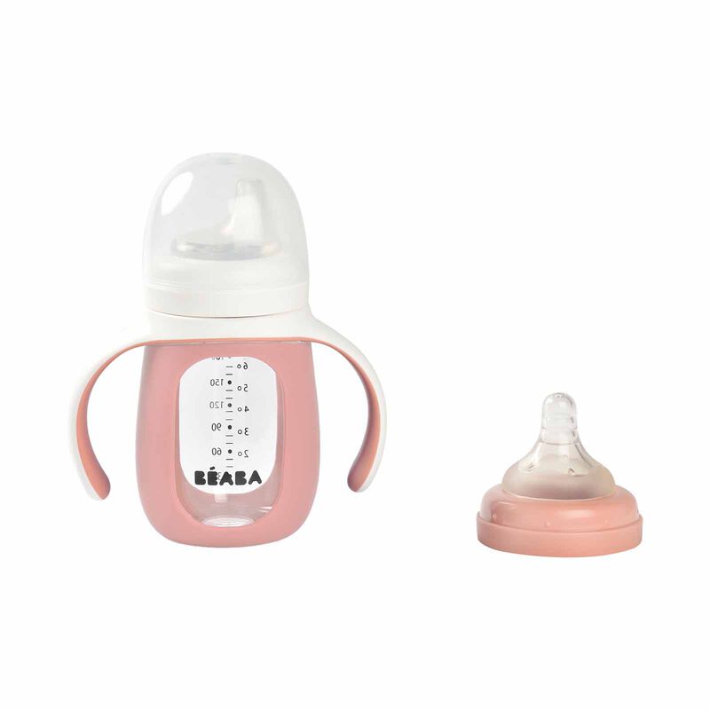 BEABA With Silicone Protective Sleeve 210ml - Pink (online) GLASS BOTTLE-image 4