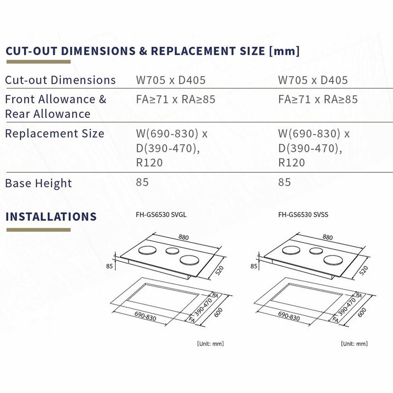 FUJIOH 88cm 3 Burners Gas Hob (tg) - Glass (exclude Installation) FH-GS6530 SVGL TG-image 6