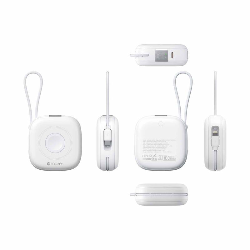 MAZER 10,000mah Qi2 Compatible 15w With Built-in Usb-c+lightning Cables, Apple Watch, Pd20w, Power Bank-wh M-MAGLINK18I-WH-image 2