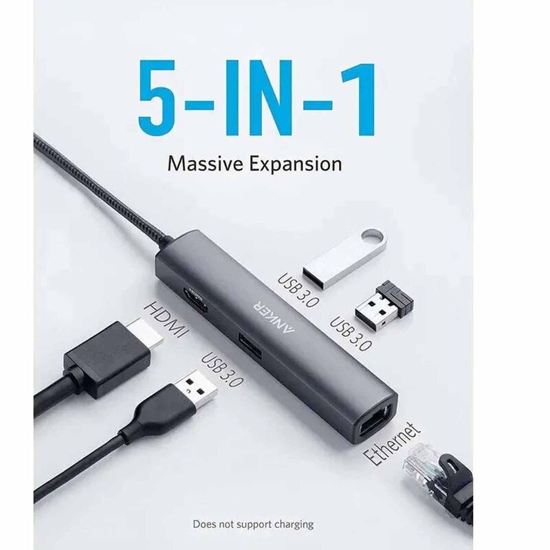 ANKER Powerexpand+ 5-in-1 C Ethernet Hub Gy A8338HA1-image 3