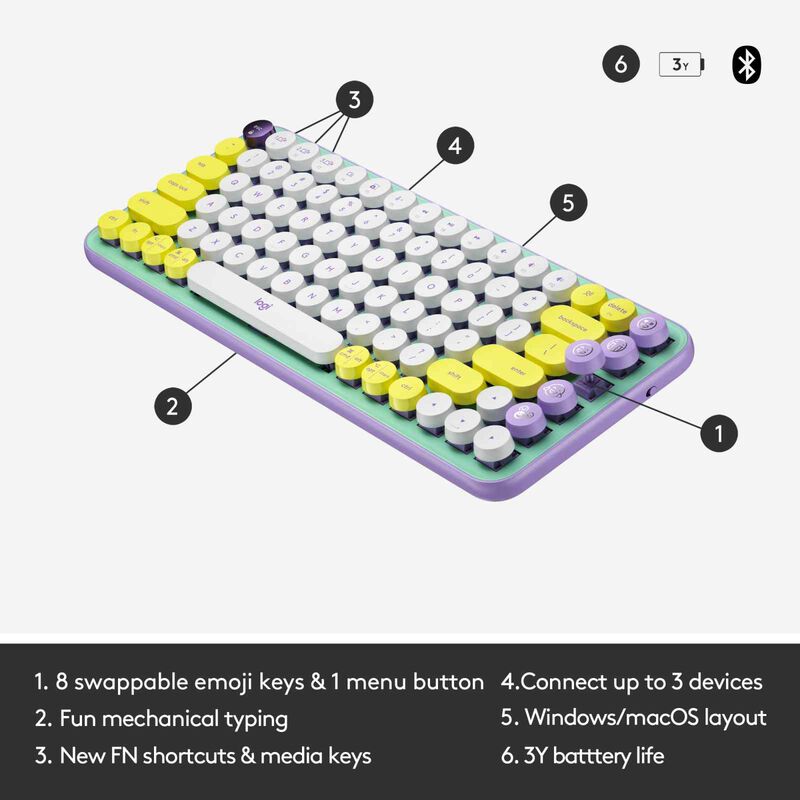 LOGITECH Keyboard Logi Pop Keys Wl Bt Mech Kb Daydream Mint 920-010578-image 6