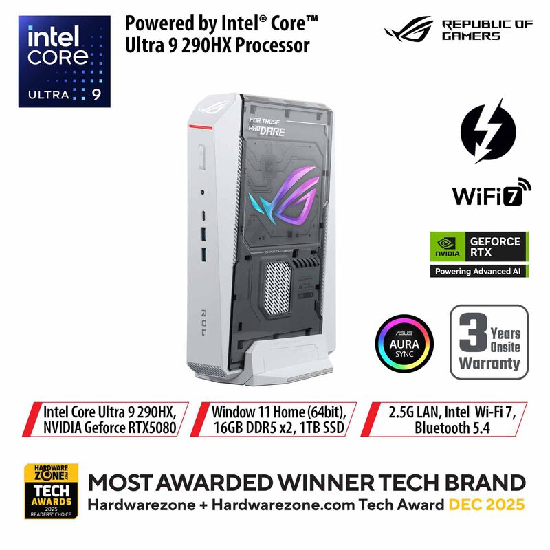 ASUS Rog Nuc U9-290hx 32gb 1tb Ssd Win 11 Rtx5080 White RNUC16JNK9X289A3 - WHITE-image 1