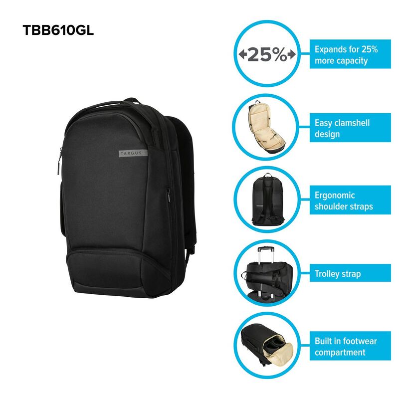 TARGUS 15-16" Work+ Expandable 27l Daypack TBB610GL-70-image 8