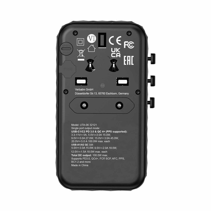 VERBATIM Uta-06 Gan Iii Universal Travel Adapter With 2 X Usb-c Pd 100w & Qc 4.0+ / 2 X Usb-a Qc 3.0 VM32121-image 5