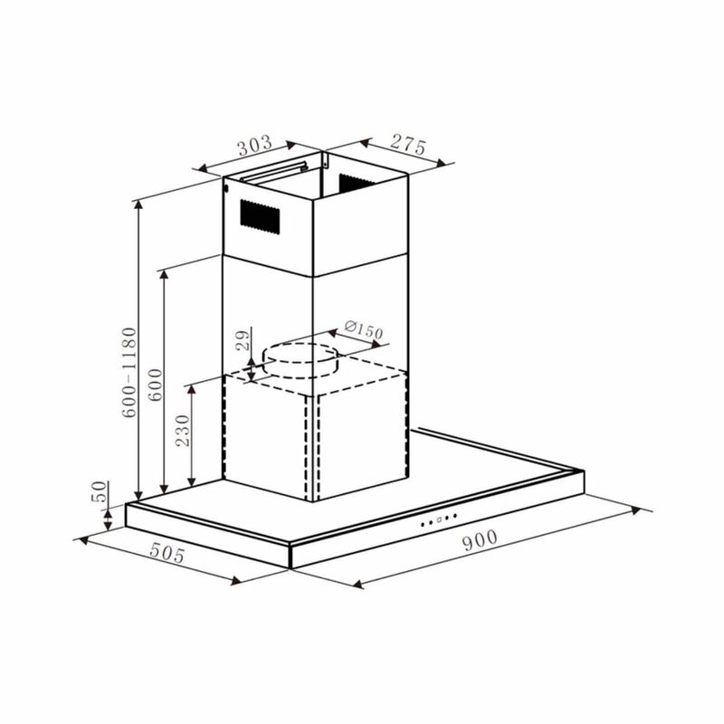 TURBO 90cm Chimney Hood Matt Black Touch Control (excl. Install) TAE910-BK-image 2