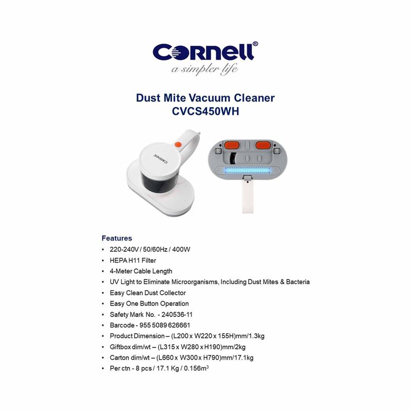 CORNELL Dust Mite Vacuum Cleaner CVCS450WH-image 7