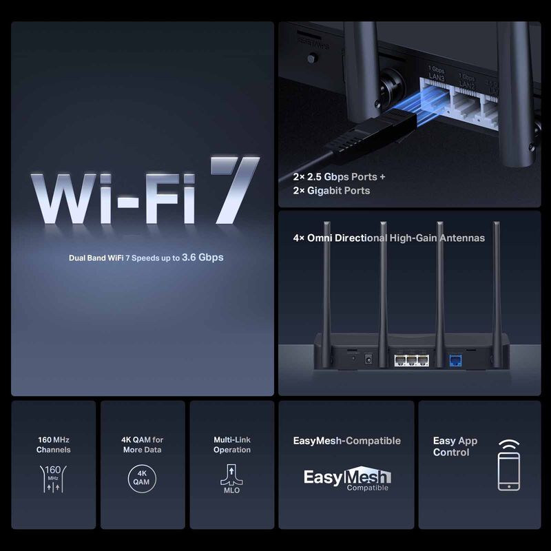 TP LINK Be3600 Dual Band Wi-fi 7 Router MERCUSYS MR27BE-image 3