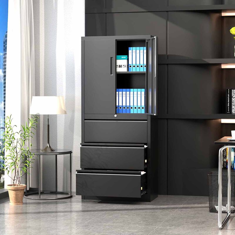STEELCRAFT Filex Tall Storage Cabinet 2 Doors + 3 Drawers76 X 38 X 178 H Cm FILEX-image 6