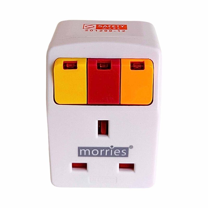 MORRIES 3 Way Adaptor With Switch And Surge Protection MS-3002 (COLOUR SWITCH)-image 1